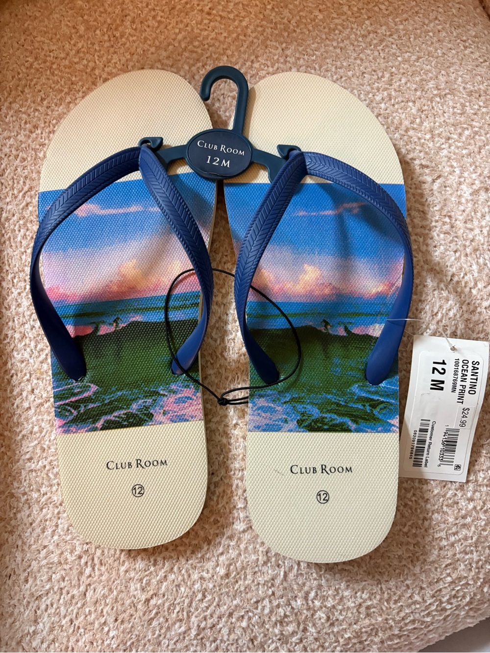 Club Room Scenic Sunset Beach Flip Flops in Blue and Cream